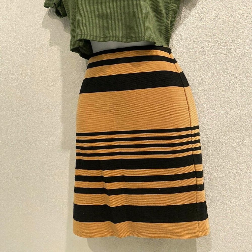Bandage Striped Skirt Tan Black Stretch